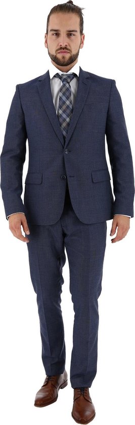Youthup Herenpak, regular fit, 3-delig, met piek revers, modern herenpak, zakelijk of bruiloft, smoking, jas, broek, vest, blauw, XXL