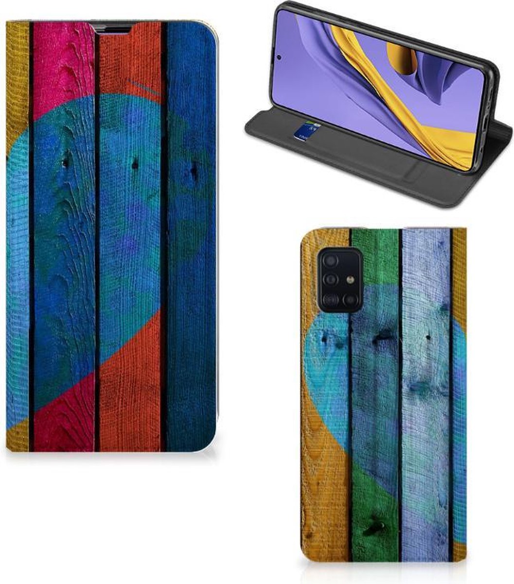 Samsung Galaxy A51 Book Wallet Case Wood Heart - Cadeau voor je Vriend
