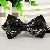 Luxe dubbele vlinderdas Vegas style zwart/zilver/grijs