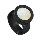 Quiges Dames Ring RVS Zwart met Opaal Mini Coin - SLSRS55918