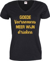 Nieuwjaar shirt voor dames Goede voornemens meer wijn drinken-Maat M