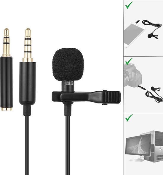 Goodlux microfoon voor camera - Telefoon - Videocamera - PC - Laptop – Smartphone – Condensator microfoon – Met clip – Clip on