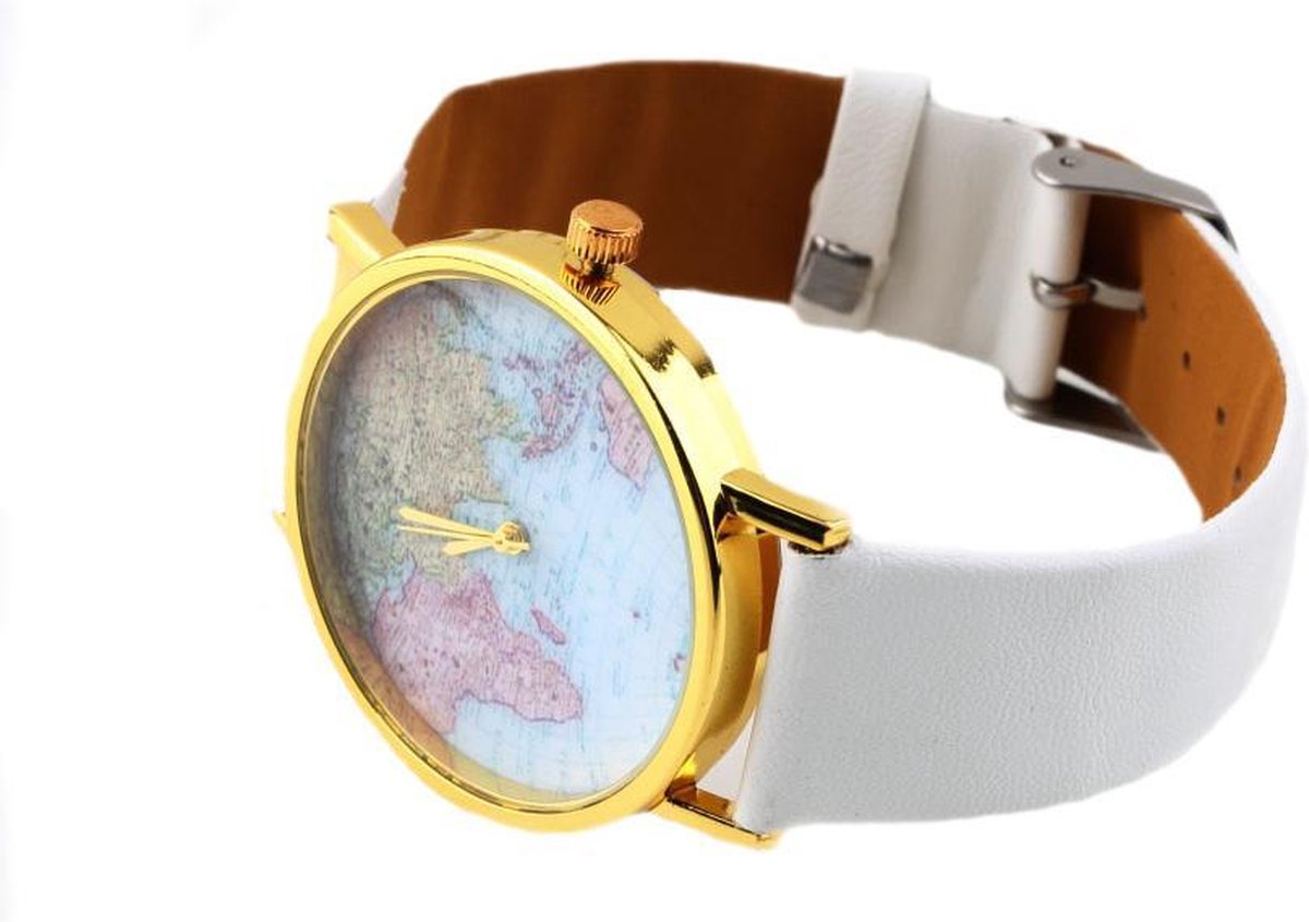 Zoëies horloge met wereldkaart wit