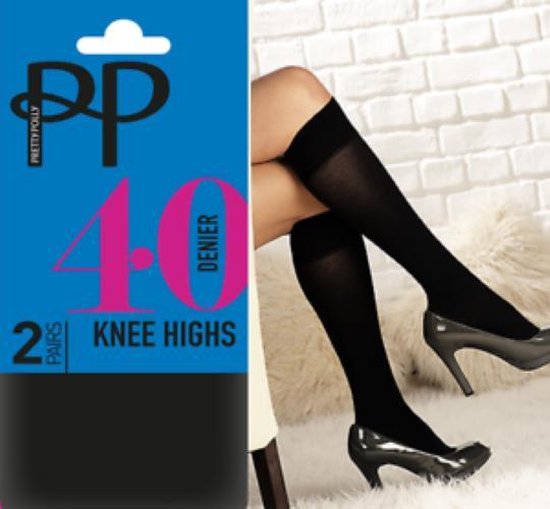 Pretty Polly Kniekousjes - Opaque - Pantykousjes - 40 Den - One Size - Zwart - 2 Paar Voordeelverpakking