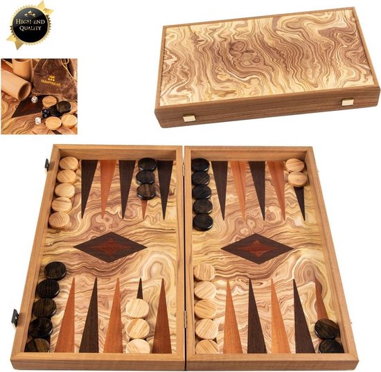 Afbeelding van het spel Olijf Backgammon set - Luxe - 30x17m - Superluxe