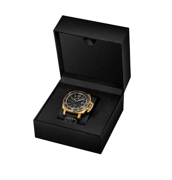 Alpha Sierra Phantom F4-G103 - Goudkleurig - Zwarte leren band -  Herenhorloge -Ø 44 mm | bol.com