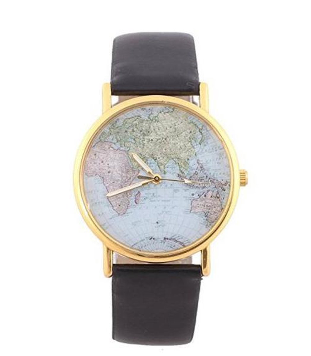 Zoëies horloge met wereldkaart zwart