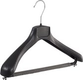 De Kledinghanger Gigant - 20 x Mantel / kostuumhanger kunststof zwart met schouderverbreding en anti-slip broeklat (2 mm schuim), 39 cm