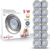 B.K.Licht - Inbouwspots - LED - 12 stuks - ronde - voor binnen - kantelbaar - spotjes inbouw - IP23 - Ø8.2cm - 3.000K - 400Lm - 5W - nikkel