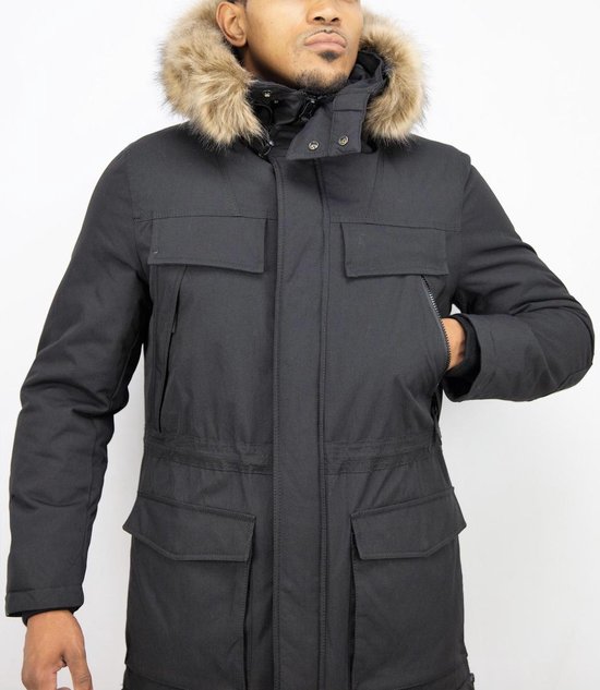 Enos Lange Heren Parka Jas – Met bontkraag Zwart Maat: XXL Enos Lange Heren Parka Jas – Met bontkraag Zwart Maat: XXL