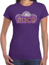 Disco feest t-shirt paars voor dames - discofeest / party shirt - 70s / 80s party outfit XXL