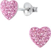 Joy|S - Zilveren hart oorbellen 11 x 10 kristal roze Valentijn