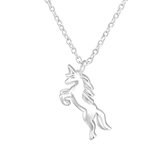 Joy|S - Zilveren paard hanger met ketting 45 cm eenhoorn unicorn
