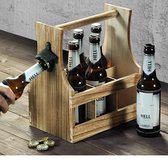 Caisse de bière en bois FSC® avec ouvre-bouteille de bière | Porte-bouteille de bière pour 6 bouteilles avec décapsuleur | Majordome de bière | Porte-bouteille de bière | Caisse de bière | Faible. 25 x 16,8 x 32 cm.