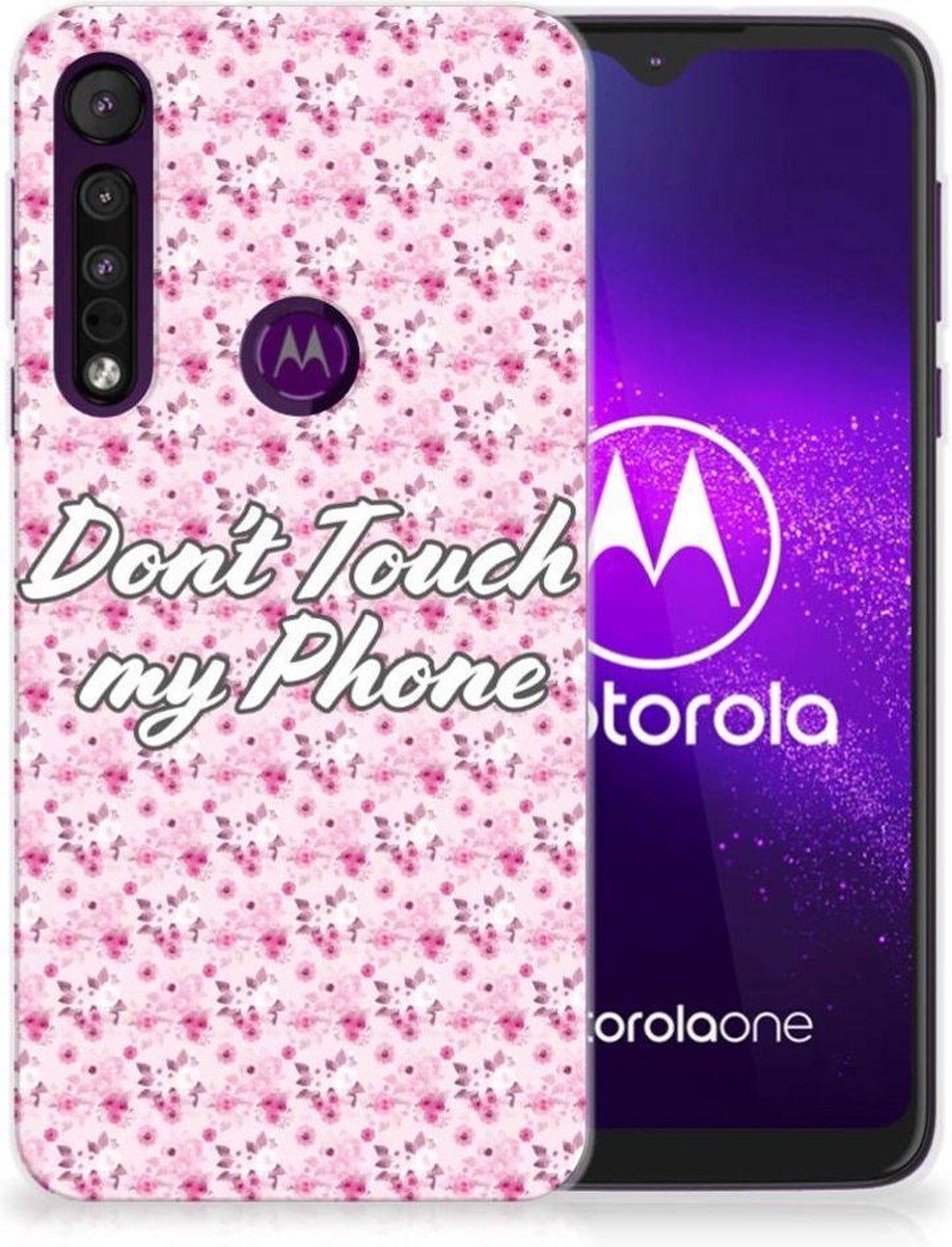 Motorola One Macro Silicone-hoesje Flowers Pink DTMP