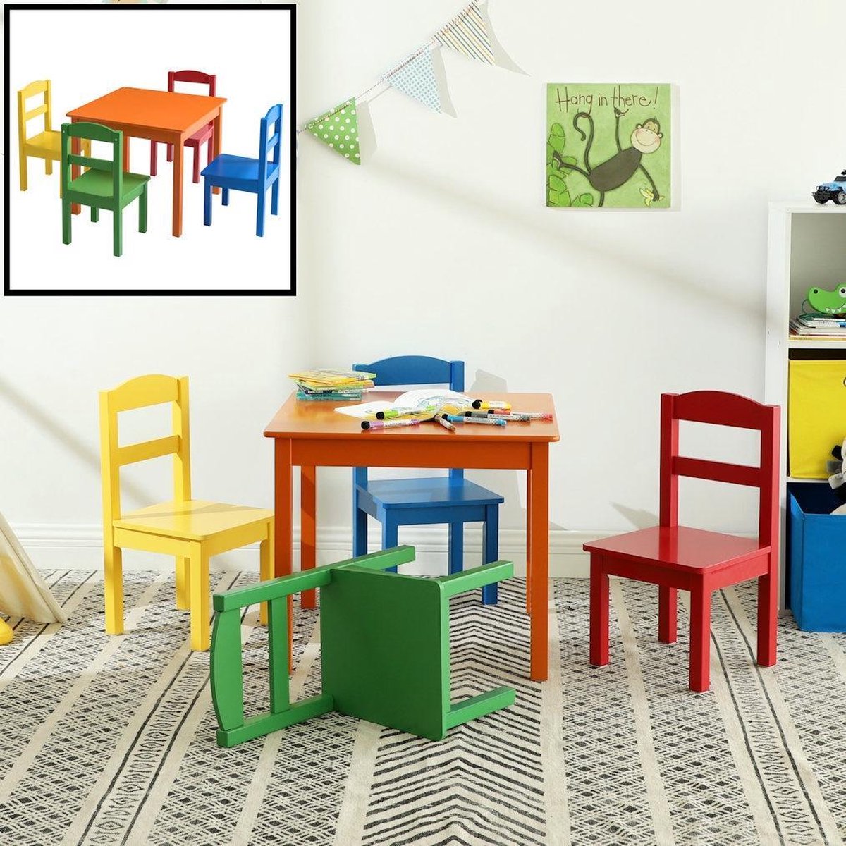 Decopatent® Kindertafel met stoeltjes van hout - 1 tafel en 4 stoelen voor kinderen -... |