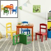 Decopatent® Kindertafel met stoeltjes van hout - 1 tafel en 4 stoelen voor kinderen - Kleurtafel - Speeltafel - Zitgroep Set
