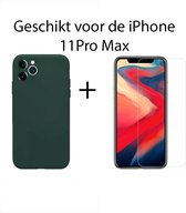 Apple iPhone 11 Pro Max Donker Groen Backcover hoesje Silicone - Soft Touch - Liquid sillicone - Screenprotector