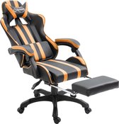 Luxe Gamestoel Zwart oranje (Incl LW Fleece deken) met Voetenbankje - Gaming Stoel - Gaming Chair - Bureaustoel racing - Racestoel - Bureau stoel gamen