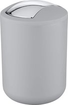 Wenko Poubelle avec couvercle basculant, seau cosmétique incassable, capacité 2 l - plastique (TPE), gris, 14 x 14 x 21 cm