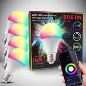 B.K.Licht - Slimme Lichtbron - RGB en CCT - set van 4 - smart lamp - met E27 - 9W LED - WiFi - App - 2.700K to 6.500K - 806 Lm - voice control - color lampjes  - LED lamp