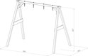 Schematische tekening van een houten schommelframe met afmetingen.