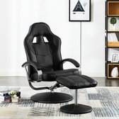 Luxe Gamestoel Zwart (Incl LW Fleece deken) met Voetenbankje - Gaming Stoel - Gaming Chair - Bureaustoel racing - Racestoel - Bureau stoel gamen