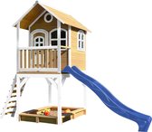AXI Sarah Speelhuis in Bruin/Wit - Met Verdieping, Blauwe Glijbaan en Zandbak - Speelhuisje voor de tuin / buiten - FSC hout - Speeltoestel voor kinderen