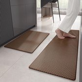 Set van 2 keukentapijten, wasbaar antislip, vloerkleed, set PVC keukenloper, keukentapijt waterdicht en oliebestendig, keukenmat zwaar voor keukens, hal (bruin, 43 x 75 cm + 43 x 150