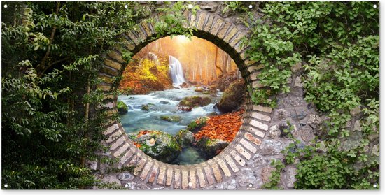 Tuinposter Herfst - Waterval - Natuur - Doorkijk