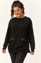 Dames Plus Size Basic Sweatshirt met Ritssluiting en Zakdetails 3XL - Grote Maat XXXL