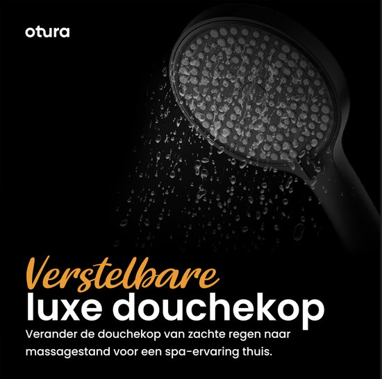 Luxe Regendouche Set - Mat Zwarte Douche - Doucheset van Duurzaam Brass Materiaal - 2 Verstelbare Douchekoppen - Otura