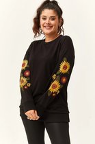 Dames Plus Size Lange Sweatshirt met Bloemenborduursels op de Mouwen XXXL - Grote Maat 3XL