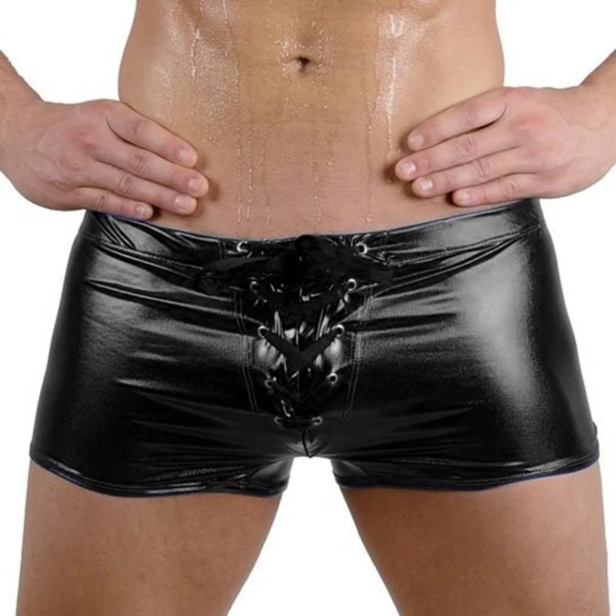 Goedkoopste Boxer-Heren-Zwart-Latex-Sexy-Goedkoop-Erotisch-Gay-Veters-Homo-Opwindend