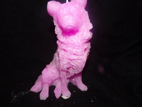starwolf, kaars in vorm van een hond, collie, roze, geschenk, decoratie,