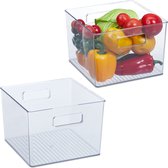 Relaxdays 2x organiseur de koelkast avec poignées - bac de rangement transparent koelkast - haut