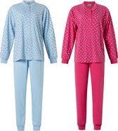 Lunatex- 2 dames pyjama's 124197 tulp in blauw en roze- maat M
