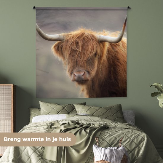 Tenture murale - Tissu mural - Highlander écossais - Cornes - Cheveux - 120x120 cm - Tapisserie