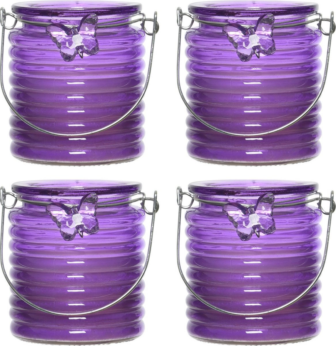 Decoris Citronella windlicht met kaars - 10x - paars - 20 branduren - citrusgeur