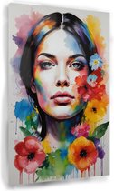 Vrouw met bloemen schilderij - Floral schilderij - Schilderij op glas vrouwen - Klassieke schilderijen - Schilderijen plexiglas - Kunst aan de muur - 100 x 150 cm 5mm