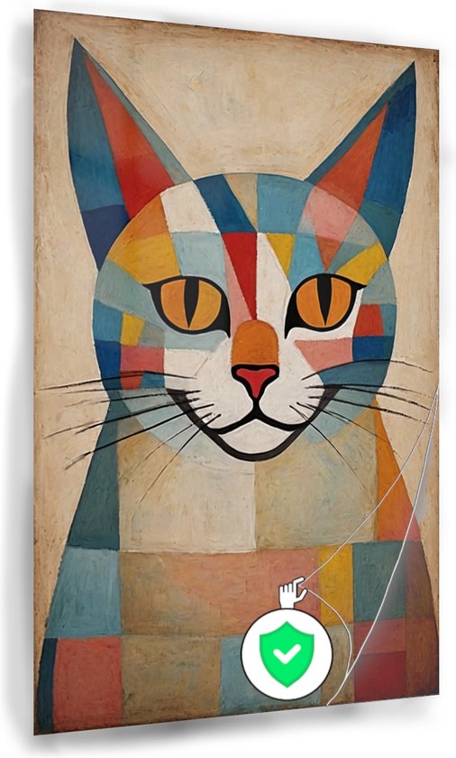 Kat Paul Klee stijl poster - Paul Klee muurdecoratie - Wanddecoratie kat - Muurdecoratie landelijk - Posters slaapkamer - Decoratie kamer - 60 x 90 cm