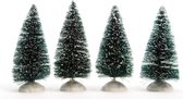 Kerstdorp Miniatuur Boompjes met Sneeuw 10 cm - 4 stuks