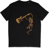 Grappig Heren en Dames Unisex T Shirt Gitarist - Gitaar Skelet - Zwart - XS