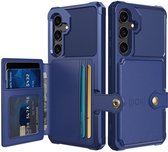 Étui portefeuille adapté pour Samsung Galaxy S24 Plus - Coque arrière avec porte-cartes - Étui de téléphone pour carte de débit - Porte-carte à l'arrière - Étui avec aimant pour support de voiture Blauw