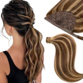 Vivendi Ponytail Clip In Hairextensions| Human Hair Echt Haar |Wrap Around Hairextensions | 16" / 40 cm |kleur #4/27 Mix Piano Donkerbruin & Licht koper | 70gram