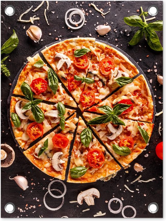 Décoration de Jardin Pizza - Légumes - Herbes - Cuisine - Industriel - 30x40 cm - Toile de jardin - Affiche extérieure