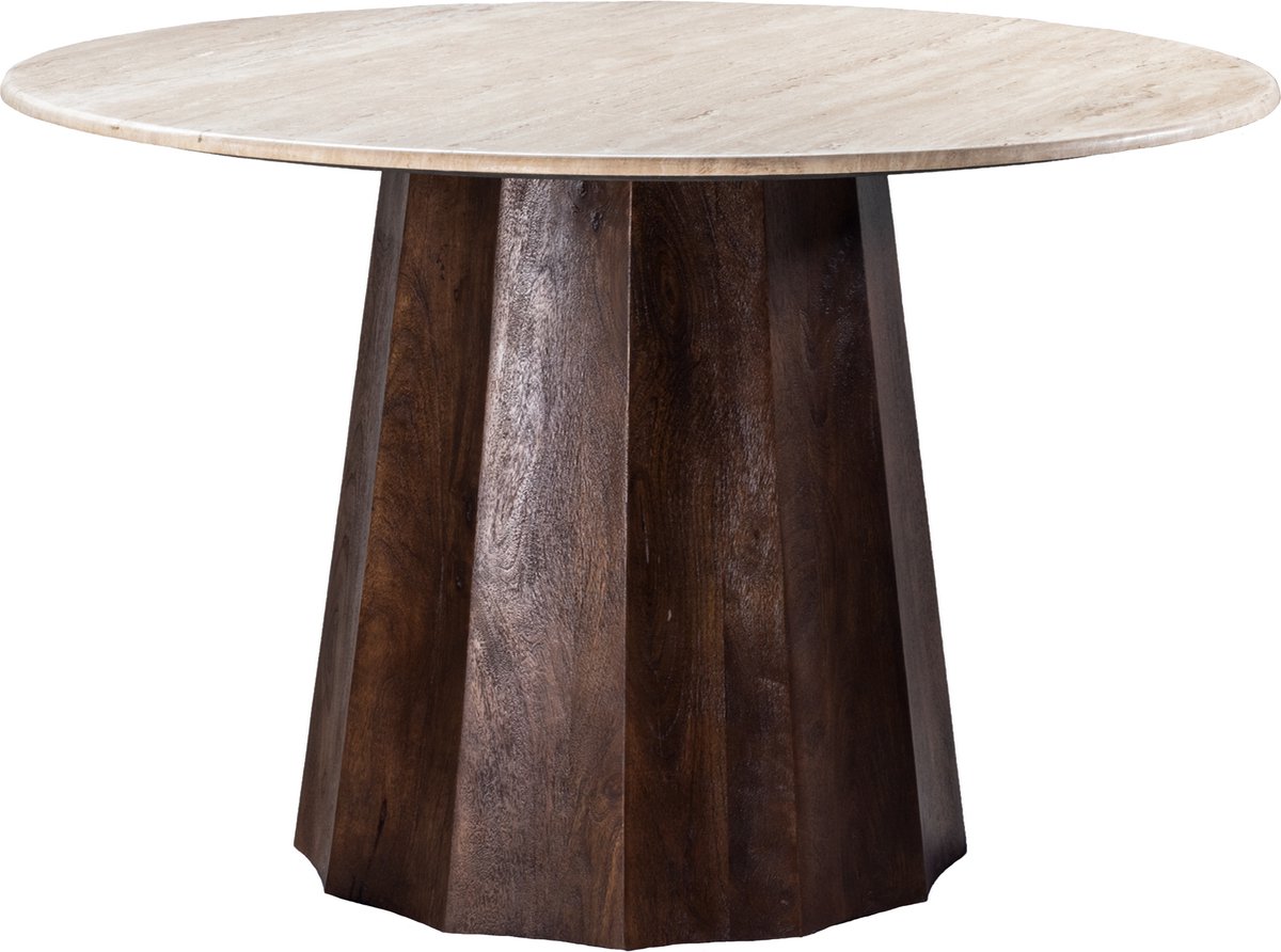 Giga Meubel Eettafel Lucio - Rond Walnoot/Travertin - 120x120x76cm