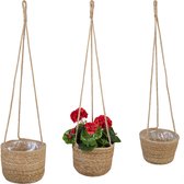 Relaxdays hanging basket set van 3 - zeegras plantenhanger - gevlochten hangpot - binnen