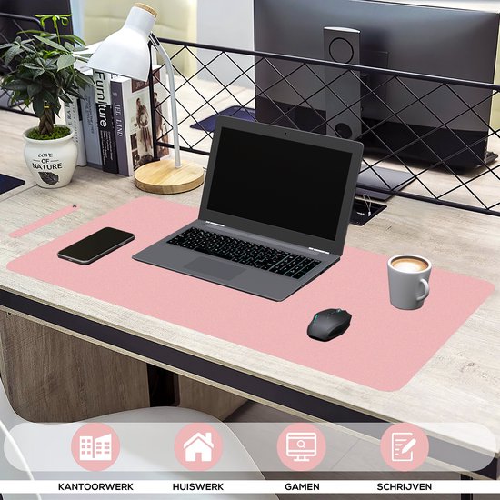 WURK Muismat 80x40 - XXL - Bureau Onderlegger - Bureau Organizer - Bureaumat - Inclusief Kabel Clip – Roze