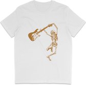 Grappig Heren en Dames Unisex T Shirt Gitarist - Gitaar Skelet - Wit - XS